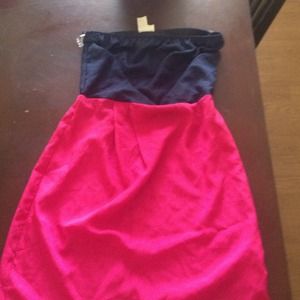 Blue and pink strapless dress