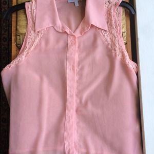 Sheer Champagne Top with Lace Detailing