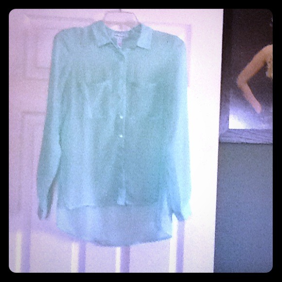 Sea green sheer button up.