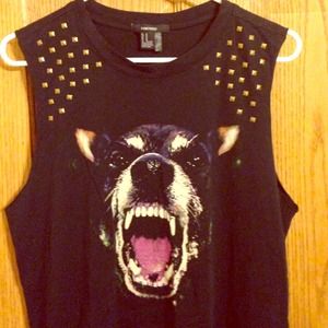 Long black studded dog muscle tee