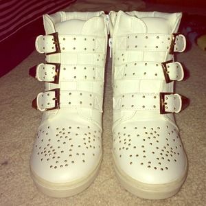 White/Gold Sneaker Wedges