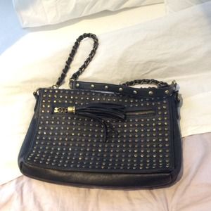 Black studded leather shoulder bag