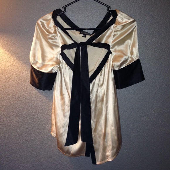 Cream & Black Silk Bebe Top