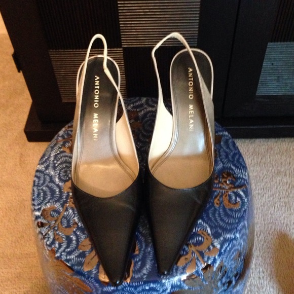 Leather ombré black and cream strappy heels