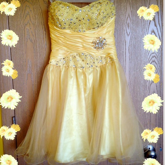 Yellow rhinestone Party Dress