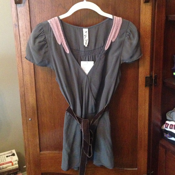 Anthropologie 100% Silk Grey Top AND FC blouse