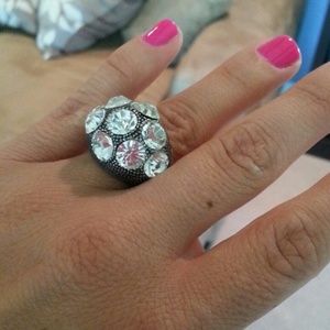 Silver/Rhinestones Ring, looks distressed metal