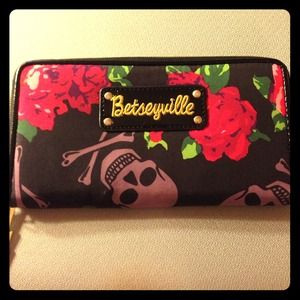 Betsey Johnson Skull and Rose Print Large Wallet