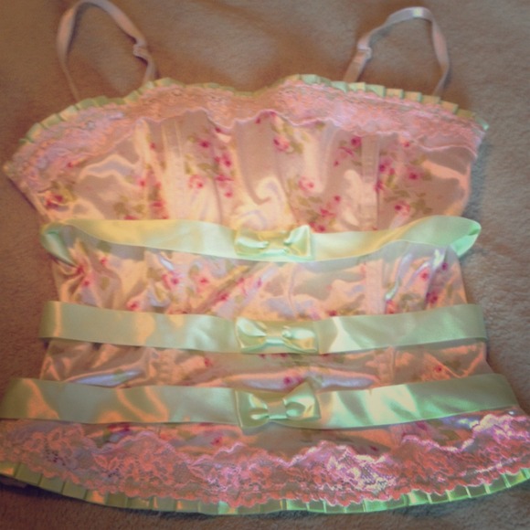 Adorable pink and baby green corsette lingerie top