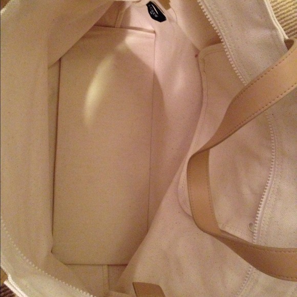 SOLD Jcrew Neon Pink and Beige Canvas Beach Bag - Picture 2 of 3