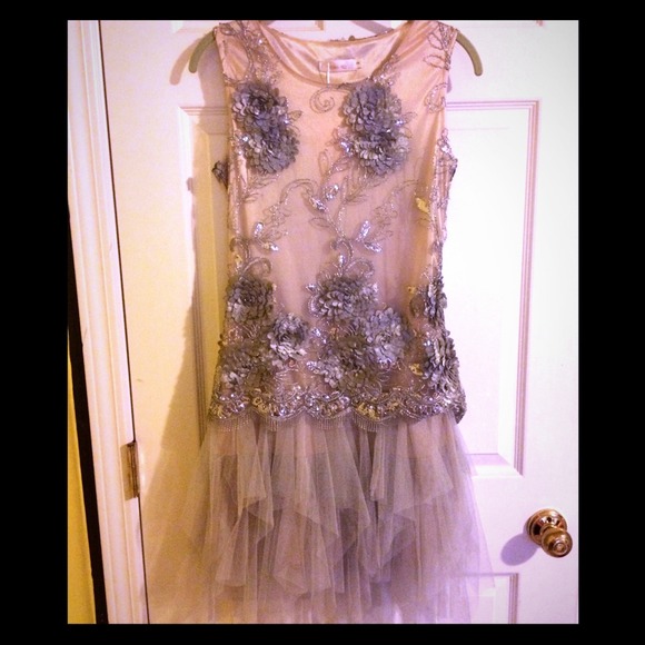 Vintage Glam Tulle Sparkle Silver Dress!!!