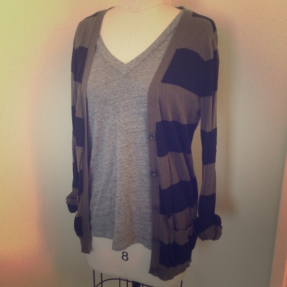Black and Olive Striped Cardigan