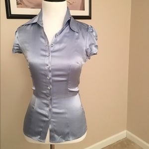 Blue Silk Button Up Blouse
