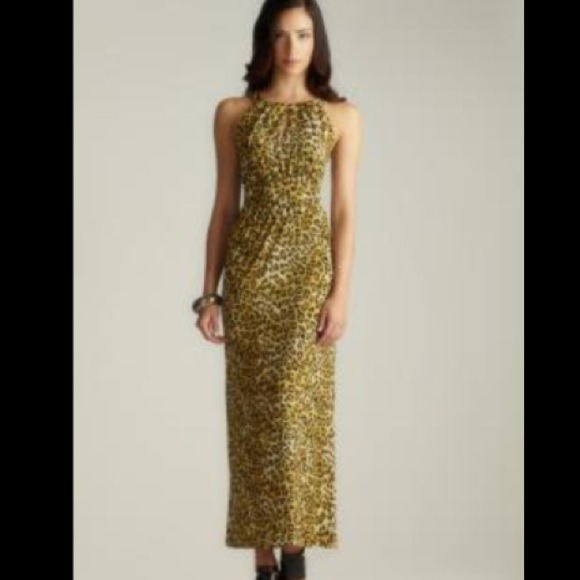 Carmen Marc Valvo Leopard Print Keyhole Dress