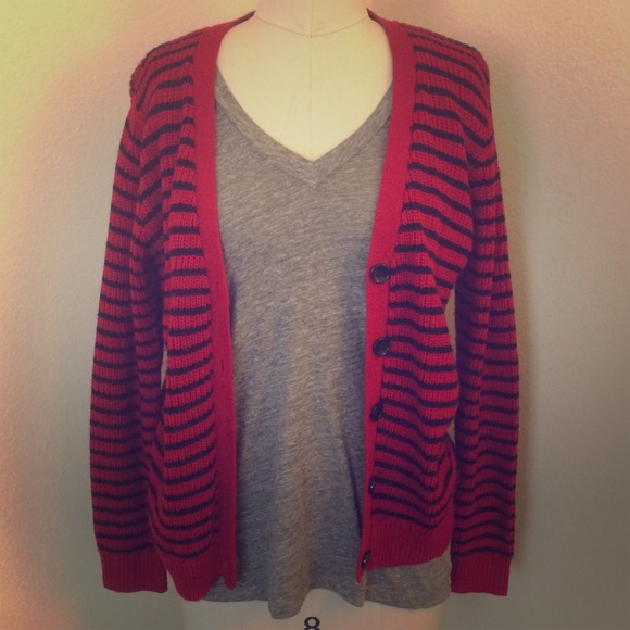 Red Striped Knit Cardigan