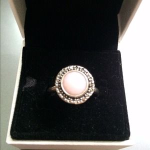 Pandora pink opal& pyrite ring size 7