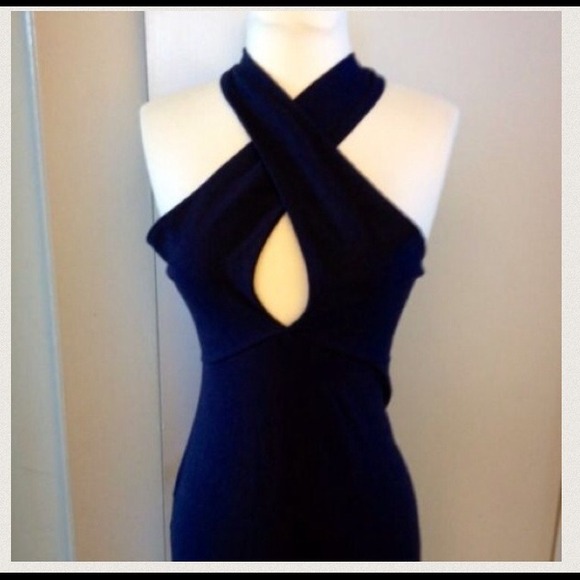 Black cross haltered body con dress
