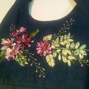 Jean and handmade embroidery handbag