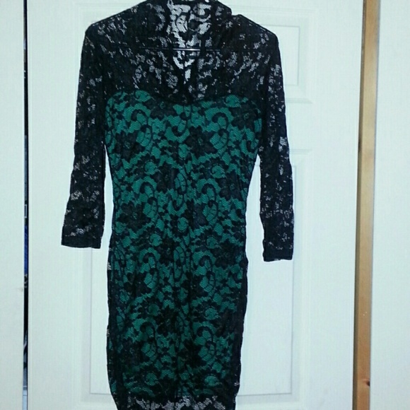 New Teal green V-neck 4quarter sleeves dress