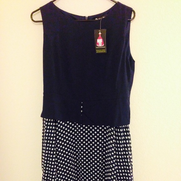 Navy blue polka dot  sleeveless gown...Sz XL but L