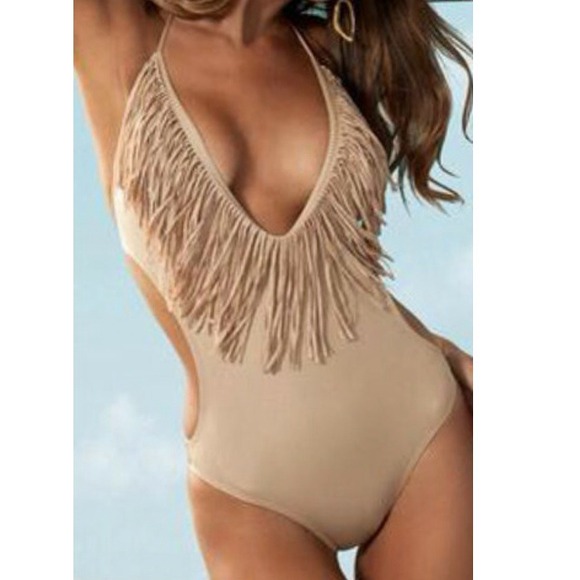 Tan one piece bathing suit size M