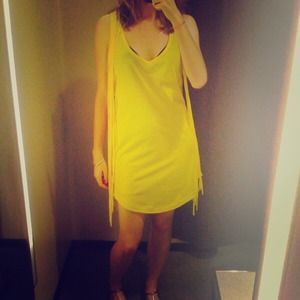 Zara Fringe Tank Dress Bright Yellow