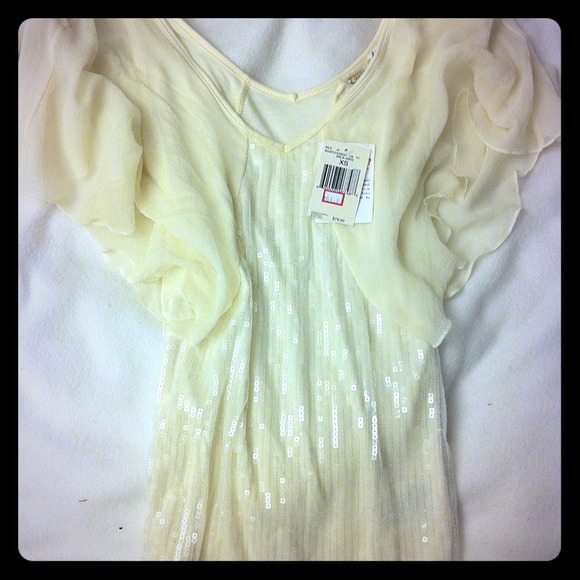 Nwt GUESS chiffon sparkly beige batwing top