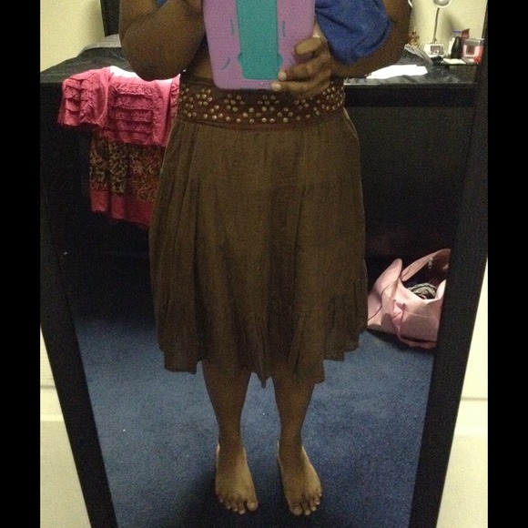 NWT Brown Peasant Skirt with Gold and Pink Rim - Picture 3 of 3