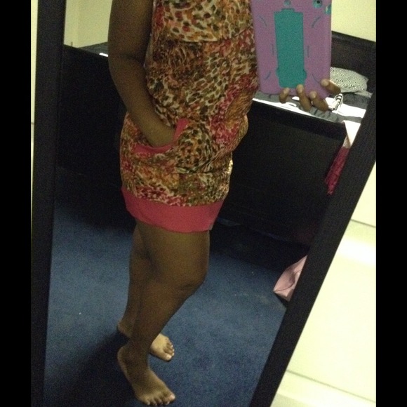 NWT Pink and Cheetah Print Pocketed Dress