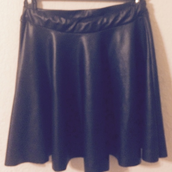 Pleated Leather Skater Skirt