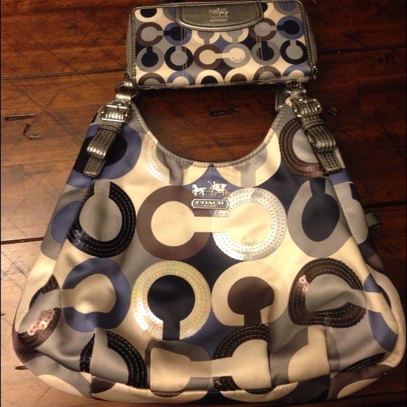 Blues/grey Coach purse and matching wallet