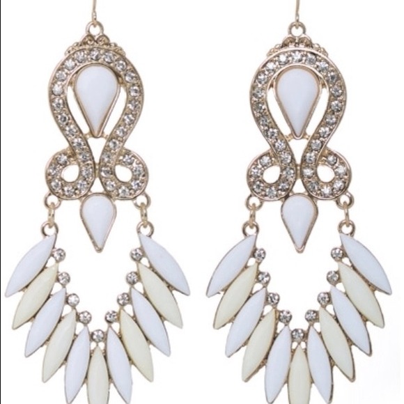 White and cream rhinestone earrings