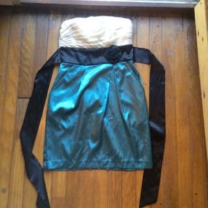 Satin dress with built in black belt.