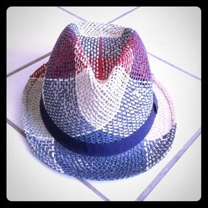 Aldo red, cream and blue fedora. Size small