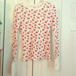 White Long Sleeve Flowery Thermal (MEDIUM)