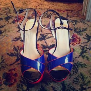 Blue, black and red stilettos.