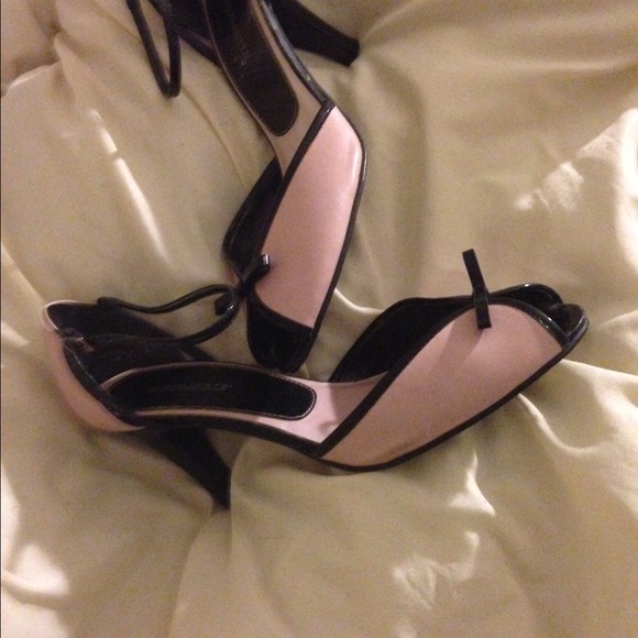 Pink and Black ankle strap peep toes TRADED
