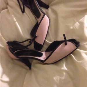 Pink and Black ankle strap peep toes TRADED