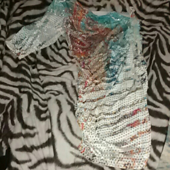 Sparkly Blue Yellow Orange White Blue Dress