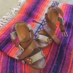 Michael Kors leather and wooden heels