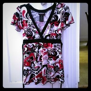 Red black and white abstract top