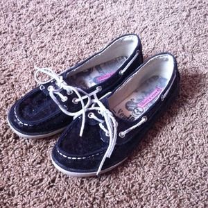 Black sequin boat shoe look a like