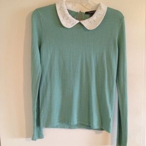 Mint green sweater with lace collar