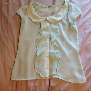 Sheer, Tiffany Blue, Button-up Shirt