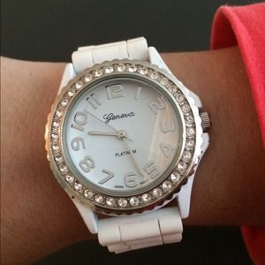 Geneva White Watch with Diamond Face- New!