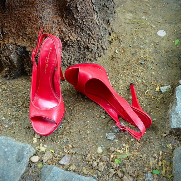 SOLD Gianvito Rossi red leather peep toe shoes