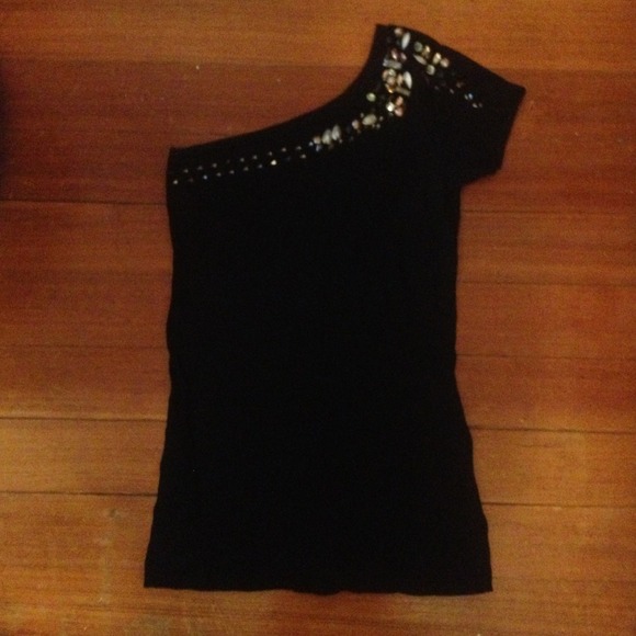 One Shoulder black top with beaded detail
