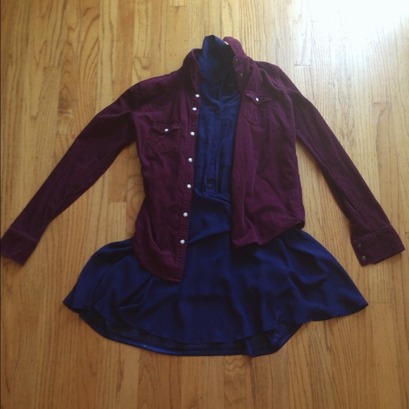 SALE Corduroy maroon button up shirt