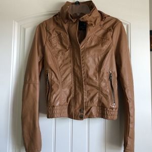 Brown Faux Leather Jacket w/ detachable hood Sz S