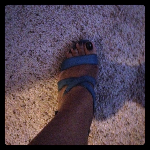 Strappy blue leather wedges - Picture 1 of 4